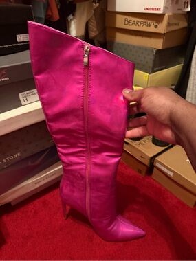 Fuchsia Over-the-Knee Pointed Toe Stiletto Boots with Side Zip
